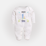 1 Month Milestone Baby Full Sleeve Bodysuit/ Sleep Suit/ Jumpsuit Outfit | Personalized Full Sleeve Bodysuit/ Sleep Suit/ Jumpsuit | Perfect for Photoshoots - WHITE - New Born (Chest 7.5")