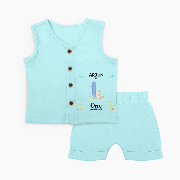 1 Month Milestone Baby Jabla Set Outfit | Personalized Jabla Set | Perfect for Photoshoots - BABY BLUE - 0 - 3 Months Old (Chest 9.8")