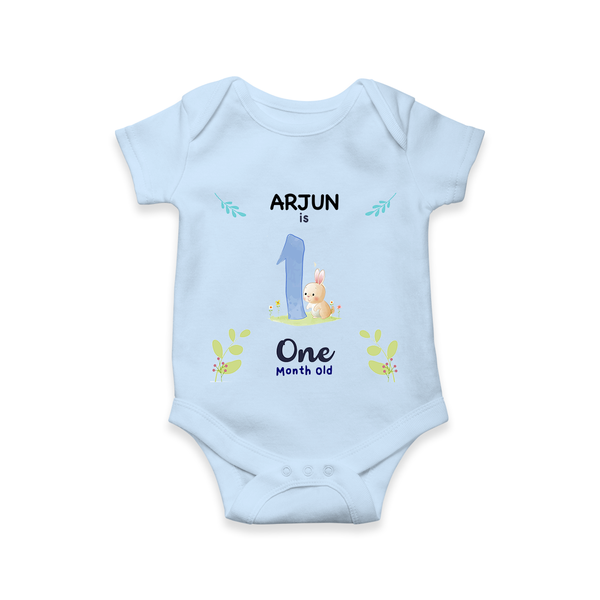 1 Month Milestone Baby Bodysuit Outfit | Personalized Romper/Onesie | Perfect for Photoshoots - BABY BLUE - New Born (Chest 14")