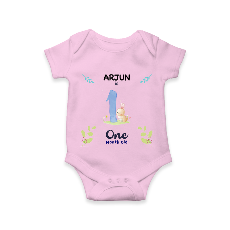 1 Month Milestone Baby Bodysuit Outfit | Personalized Romper/Onesie | Perfect for Photoshoots - BABY PINK - New Born (Chest 14")