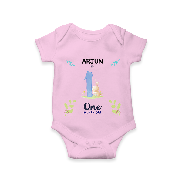 1 Month Milestone Baby Bodysuit Outfit | Personalized Romper/Onesie | Perfect for Photoshoots - BABY PINK - New Born (Chest 14")