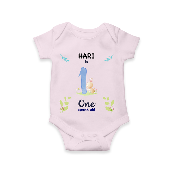 Celebrate The 1st Month Birthday Custom Romper/ Onesie, Personalized with your little one's name - BABY PINK - 0 - 3 Months Old (Chest 16")