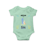 1 Month Milestone Baby Bodysuit Outfit | Personalized Romper/Onesie | Perfect for Photoshoots - MINT GREEN - New Born (Chest 14")