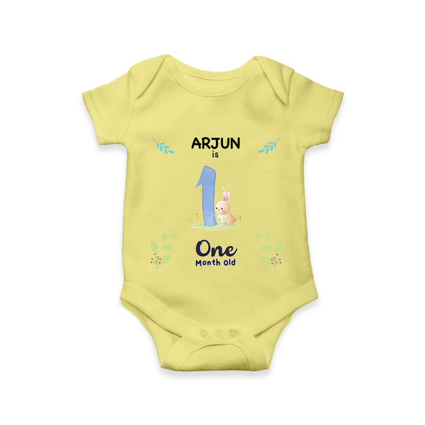 1 Month Milestone Baby Bodysuit Outfit | Personalized Romper/Onesie | Perfect for Photoshoots - PASTEL YELLOW - New Born (Chest 14")
