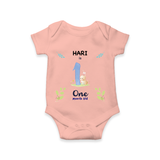 Celebrate The 1st Month Birthday Custom Romper/ Onesie, Personalized with your little one's name - PEACH - 0 - 3 Months Old (Chest 16")
