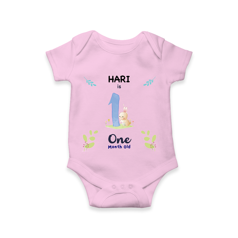 Celebrate The 1st Month Birthday Custom Romper/ Onesie, Personalized with your little one's name - PINK - 0 - 3 Months Old (Chest 16")
