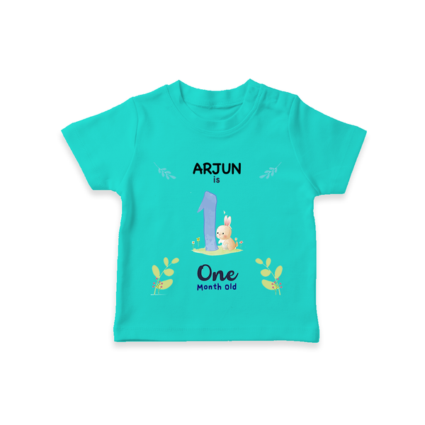 1 Month Milestone Baby T-Shirt Outfit | Personalized T-Shirt | Perfect for Photoshoots - TEAL - 0-5 Months Old (Chest 17")
