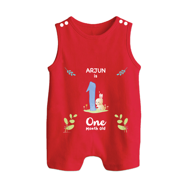 1 Month Milestone Baby Romper Suit/ Sleeveless Romper Outfit | Personalized Romper Suit/ Sleeveless Romper | Perfect for Photoshoots - RED - 0 - 5 Months Old (Chest 18")