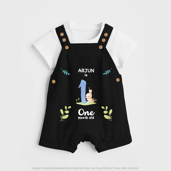 1 Month Milestone Baby Dungaree Set Outfit | Personalized Dungaree Set | Perfect for Photoshoots - BLACK - 0 - 5 Months Old (Chest 18")