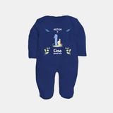 1 Month Milestone Baby Full Sleeve Bodysuit/ Sleep Suit/ Jumpsuit Outfit | Personalized Full Sleeve Bodysuit/ Sleep Suit/ Jumpsuit | Perfect for Photoshoots - NAVY BLUE - New Born (Chest 7.5")