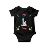 Celebrate The 1st Month Birthday Custom Romper/ Onesie, Personalized with your little one's name - BLACK - 0 - 3 Months Old (Chest 16")