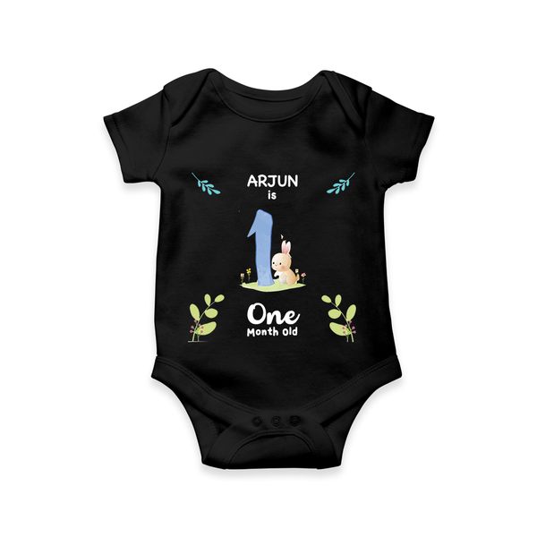 1 Month Milestone Baby Bodysuit Outfit | Personalized Romper/Onesie | Perfect for Photoshoots - BLACK - New Born (Chest 14")