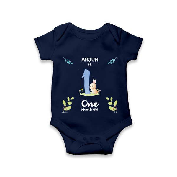 1 Month Milestone Baby Bodysuit Outfit | Personalized Romper/Onesie | Perfect for Photoshoots - NAVY BLUE - New Born (Chest 14")