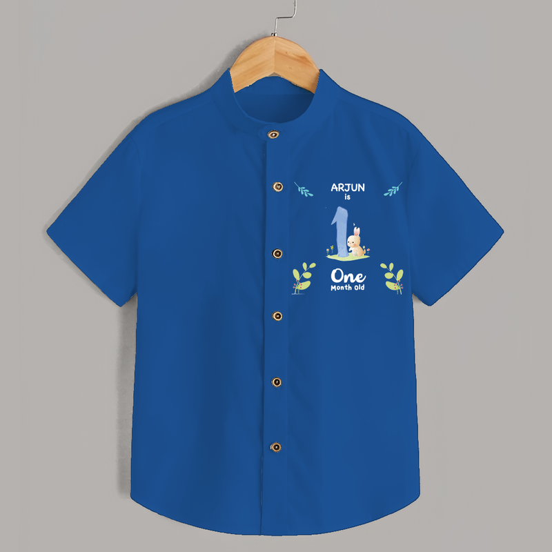 1 Month Milestone Baby Shirt Outfit | Personalized Shirt | Perfect for Photoshoots - COBALT BLUE - 0 - 6 Months Old (Chest 23")
