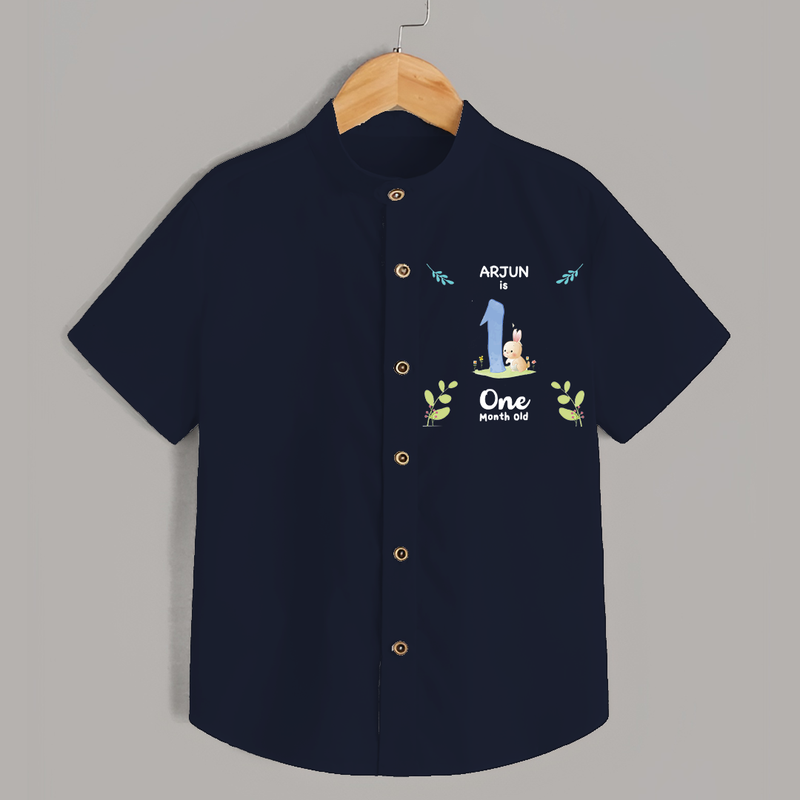 1 Month Milestone Baby Shirt Outfit | Personalized Shirt | Perfect for Photoshoots - NAVY BLUE - 0 - 6 Months Old (Chest 23")