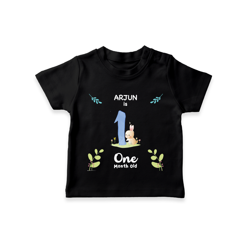 1 Month Milestone Baby T-Shirt Outfit | Personalized T-Shirt | Perfect for Photoshoots - BLACK - 0-5 Months Old (Chest 17")