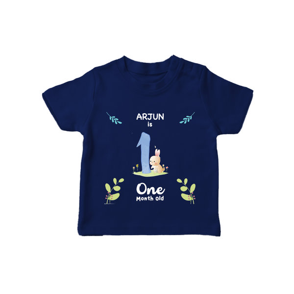 1 Month Milestone Baby T-Shirt Outfit | Personalized T-Shirt | Perfect for Photoshoots - NAVY BLUE - 0-5 Months Old (Chest 17")