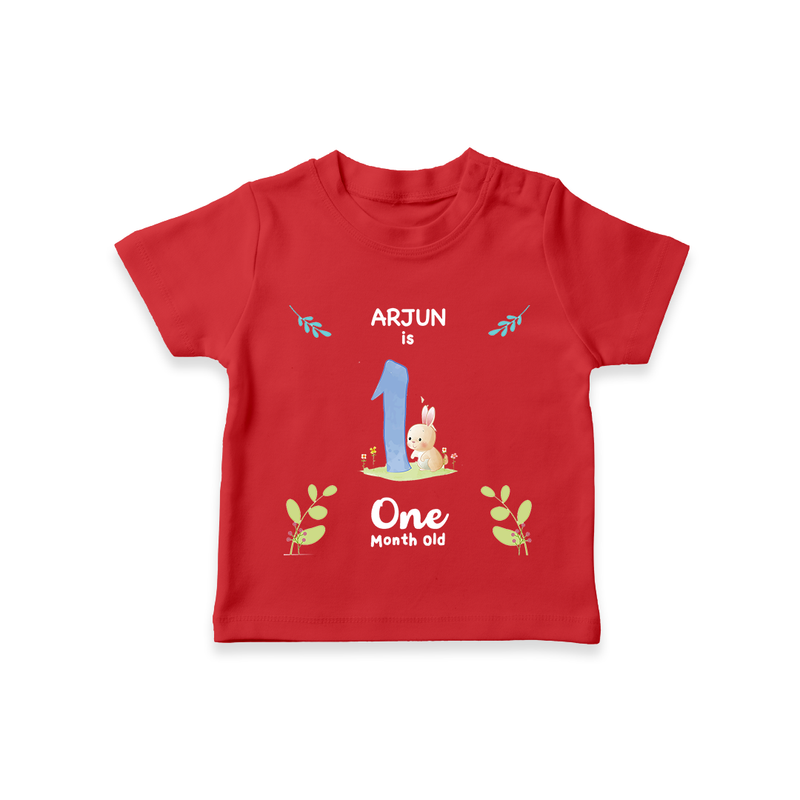 1 Month Milestone Baby T-Shirt Outfit | Personalized T-Shirt | Perfect for Photoshoots - RED - 0-5 Months Old (Chest 17")
