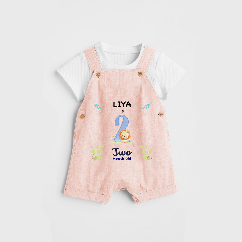 Celebrate The 2nd Month Birthday Custom Dungaree set, Personalized with your little one's name - PEACH - 0 - 5 Months Old (Chest 17")