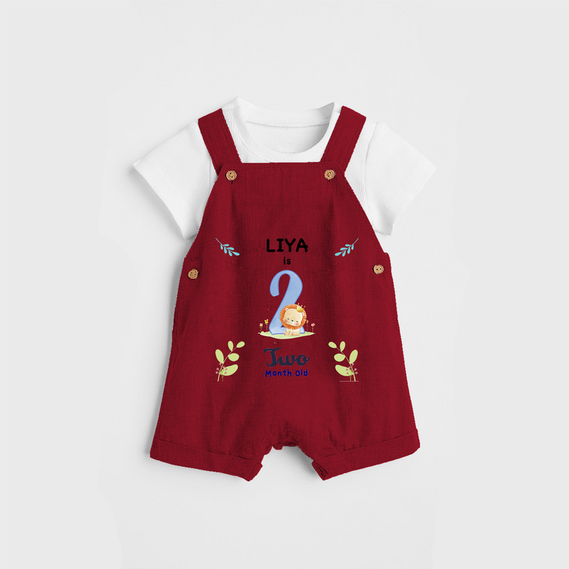 Celebrate The 2nd Month Birthday Custom Dungaree set, Personalized with your little one's name - RED - 0 - 5 Months Old (Chest 17")