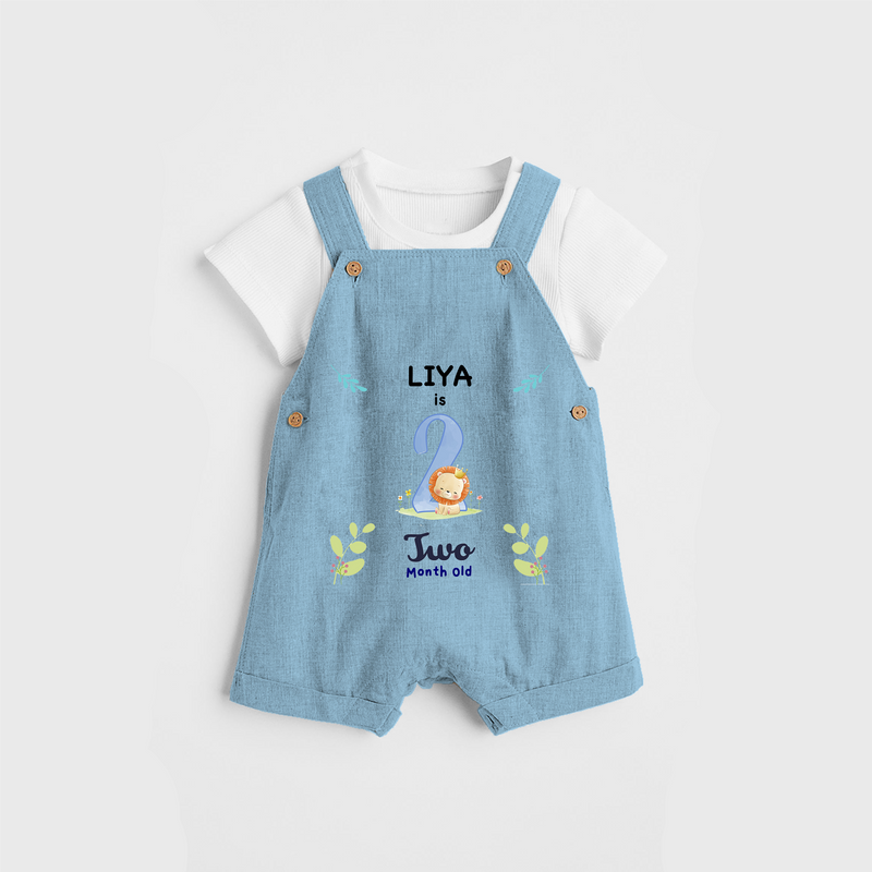 Celebrate The 2nd Month Birthday Custom Dungaree set, Personalized with your little one's name - SKY BLUE - 0 - 5 Months Old (Chest 17")