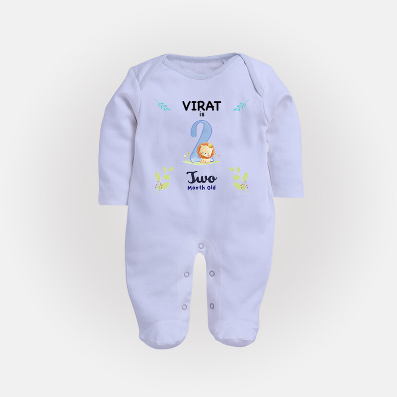 2 Month Milestone Baby Full Sleeve Bodysuit/ Sleep Suit/ Jumpsuit Outfit | Personalized Full Sleeve Bodysuit/ Sleep Suit/ Jumpsuit | Perfect for Photoshoots - BABY BLUE - New Born (Chest 7.5")