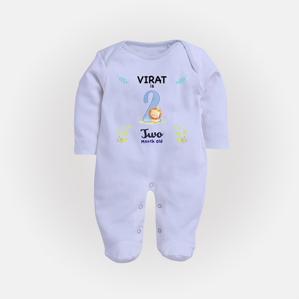 2 Month Milestone Baby Full Sleeve Bodysuit/ Sleep Suit/ Jumpsuit Outfit | Personalized Full Sleeve Bodysuit/ Sleep Suit/ Jumpsuit | Perfect for Photoshoots - BABY BLUE - New Born (Chest 7.5")