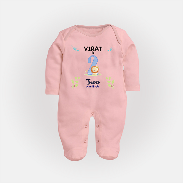 2 Month Milestone Baby Full Sleeve Bodysuit/ Sleep Suit/ Jumpsuit Outfit | Personalized Full Sleeve Bodysuit/ Sleep Suit/ Jumpsuit | Perfect for Photoshoots - BABY PINK - New Born (Chest 7.5")