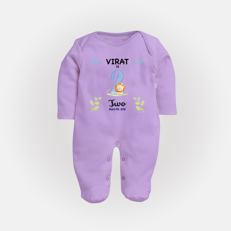 2 Month Milestone Baby Full Sleeve Bodysuit/ Sleep Suit/ Jumpsuit Outfit | Personalized Full Sleeve Bodysuit/ Sleep Suit/ Jumpsuit | Perfect for Photoshoots - LILAC - New Born (Chest 7.5")