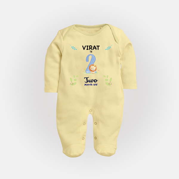 2 Month Milestone Baby Full Sleeve Bodysuit/ Sleep Suit/ Jumpsuit Outfit | Personalized Full Sleeve Bodysuit/ Sleep Suit/ Jumpsuit | Perfect for Photoshoots - PASTEL YELLOW - New Born (Chest 7.5")