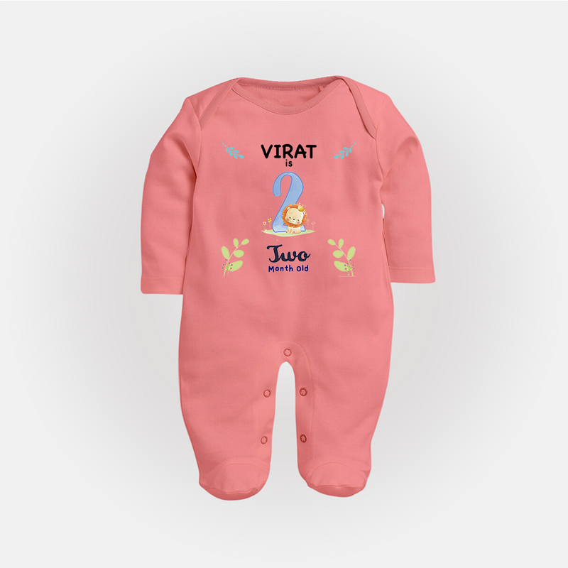 2 Month Milestone Baby Full Sleeve Bodysuit/ Sleep Suit/ Jumpsuit Outfit | Personalized Full Sleeve Bodysuit/ Sleep Suit/ Jumpsuit | Perfect for Photoshoots - PEACH - New Born (Chest 7.5")