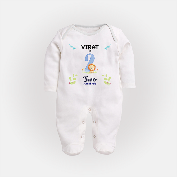2 Month Milestone Baby Full Sleeve Bodysuit/ Sleep Suit/ Jumpsuit Outfit | Personalized Full Sleeve Bodysuit/ Sleep Suit/ Jumpsuit | Perfect for Photoshoots - WHITE - New Born (Chest 7.5")