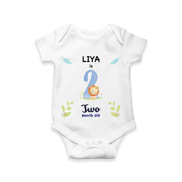 Celebrate The 2nd Month Birthday Custom Romper/ Onesie, Personalized with your little one's name - WHITE - 0 - 3 Months Old (Chest 16")