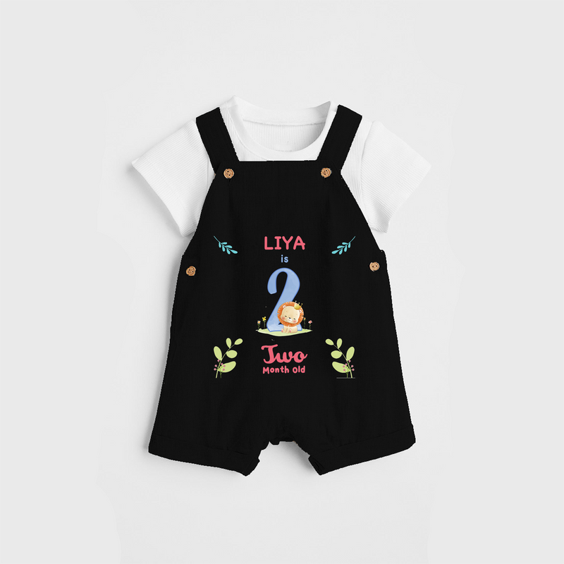 Celebrate The 2nd Month Birthday Custom Dungaree set, Personalized with your little one's name - BLACK - 0 - 5 Months Old (Chest 17")