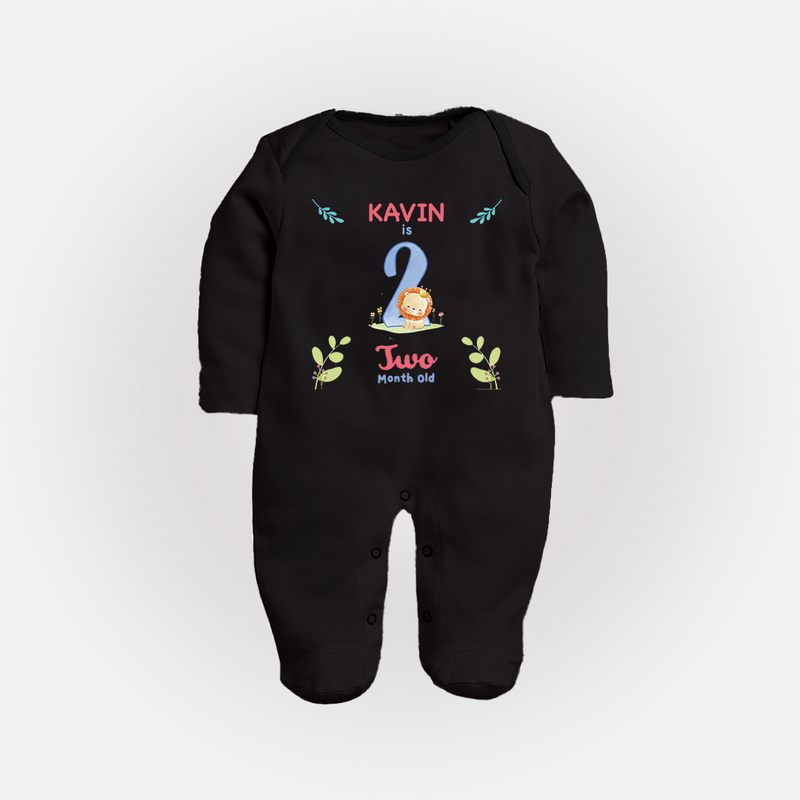2 Month Milestone Baby Full Sleeve Bodysuit/ Sleep Suit/ Jumpsuit Outfit | Personalized Full Sleeve Bodysuit/ Sleep Suit/ Jumpsuit | Perfect for Photoshoots - BLACK - New Born (Chest 7.5")