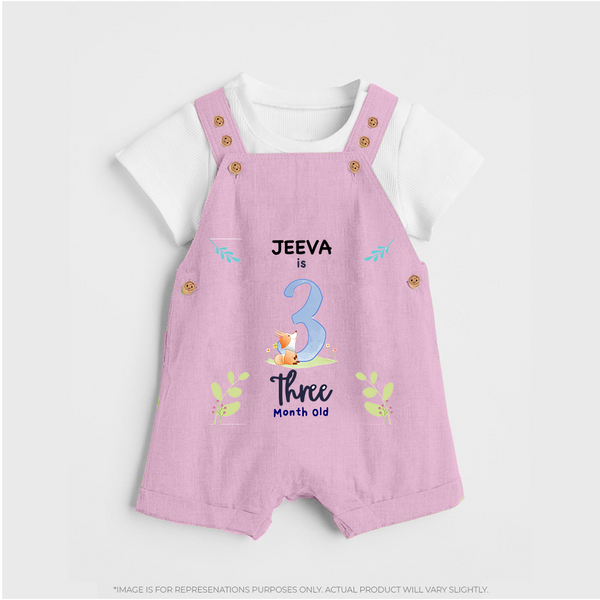 3 Month Milestone Baby Dungaree Set Outfit | Personalized Dungaree Set | Perfect for Photoshoots - BABY PINK - 0 - 5 Months Old (Chest 18")