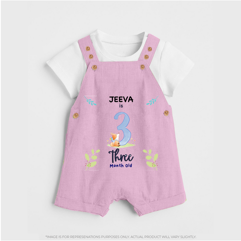 3 Month Milestone Baby Dungaree Set Outfit | Personalized Dungaree Set | Perfect for Photoshoots - BABY PINK - 0 - 5 Months Old (Chest 18")