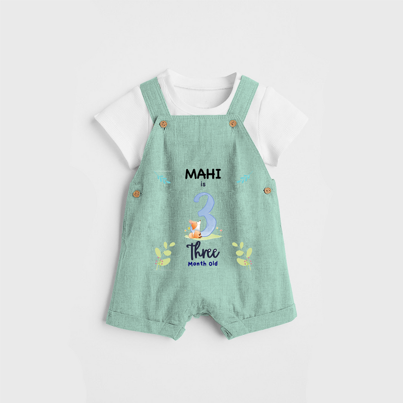 Celebrate The 3rd Month Birthday Custom Dungaree set, Personalized with your little one's name - LIGHT GREEN - 0 - 5 Months Old (Chest 17")