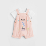 Celebrate The 3rd Month Birthday Custom Dungaree set, Personalized with your little one's name - PEACH - 0 - 5 Months Old (Chest 17")