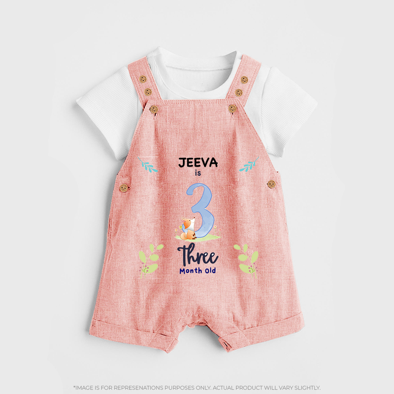 3 Month Milestone Baby Dungaree Set Outfit | Personalized Dungaree Set | Perfect for Photoshoots - PEACH - 0 - 5 Months Old (Chest 18")