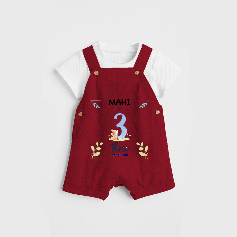 Celebrate The 3rd Month Birthday Custom Dungaree set, Personalized with your little one's name - RED - 0 - 5 Months Old (Chest 17")