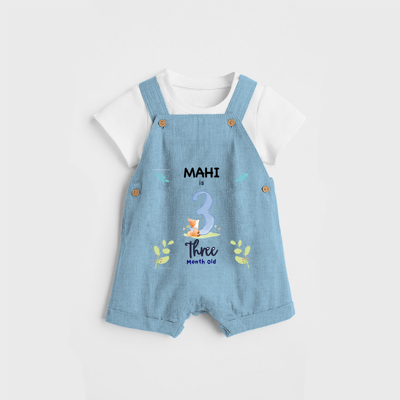 Celebrate The 3rd Month Birthday Custom Dungaree set, Personalized with your little one's name - SKY BLUE - 0 - 5 Months Old (Chest 17")