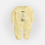 3 Month Milestone Baby Full Sleeve Bodysuit/ Sleep Suit/ Jumpsuit Outfit | Personalized Full Sleeve Bodysuit/ Sleep Suit/ Jumpsuit | Perfect for Photoshoots - PASTEL YELLOW - New Born (Chest 7.5")