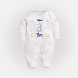 3 Month Milestone Baby Full Sleeve Bodysuit/ Sleep Suit/ Jumpsuit Outfit | Personalized Full Sleeve Bodysuit/ Sleep Suit/ Jumpsuit | Perfect for Photoshoots - WHITE - New Born (Chest 7.5")