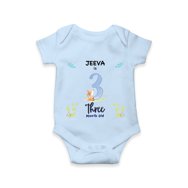 3 Month Milestone Baby Bodysuit Outfit | Personalized Romper/Onesie | Perfect for Photoshoots - BABY BLUE - New Born (Chest 14")
