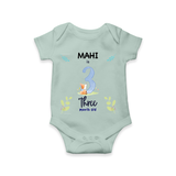 Celebrate The 3rd Month Birthday Custom Romper/ Onesie, Personalized with your little one's name - MINT GREEN - 0 - 3 Months Old (Chest 16")
