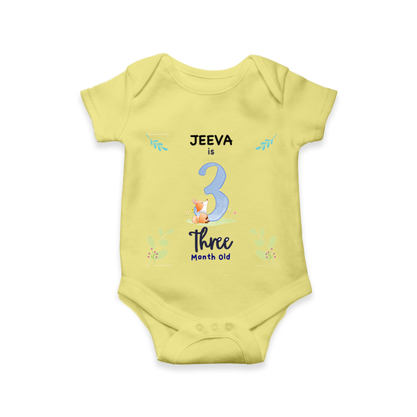 3 Month Milestone Baby Bodysuit Outfit | Personalized Romper/Onesie | Perfect for Photoshoots - PASTEL YELLOW - New Born (Chest 14")