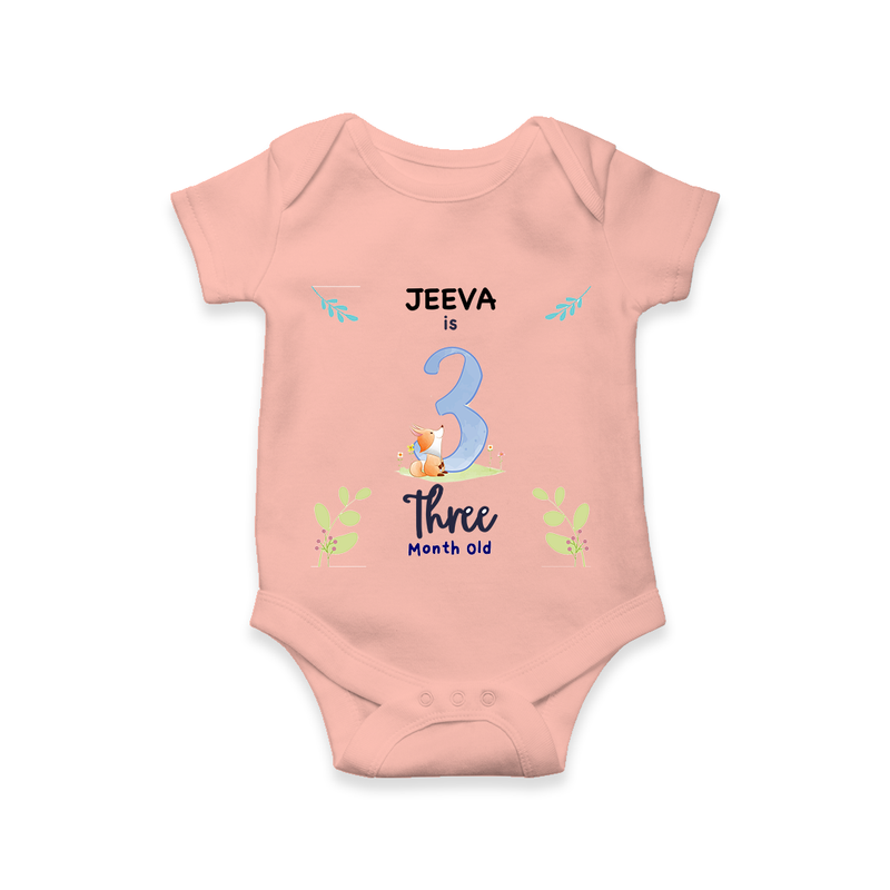 3 Month Milestone Baby Bodysuit Outfit | Personalized Romper/Onesie | Perfect for Photoshoots - PEACH - New Born (Chest 14")