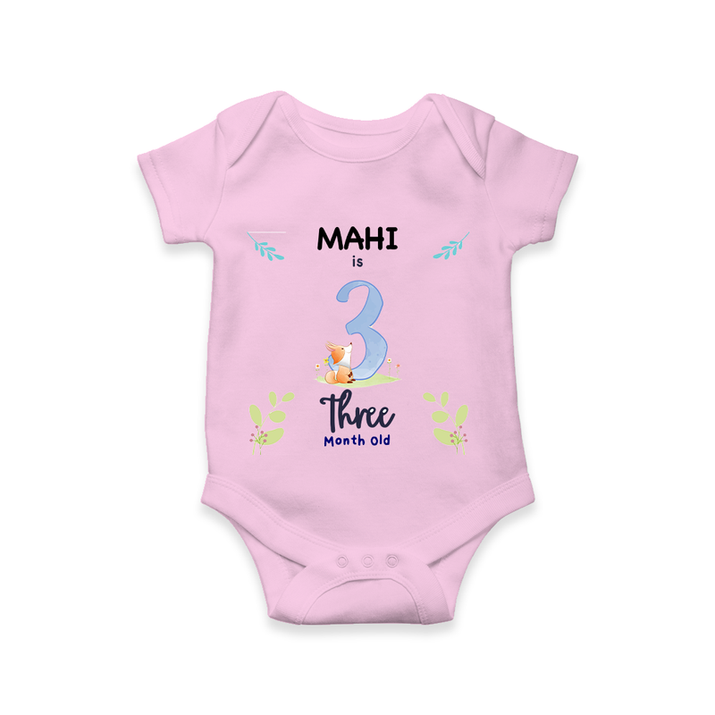 Celebrate The 3rd Month Birthday Custom Romper/ Onesie, Personalized with your little one's name - PINK - 0 - 3 Months Old (Chest 16")