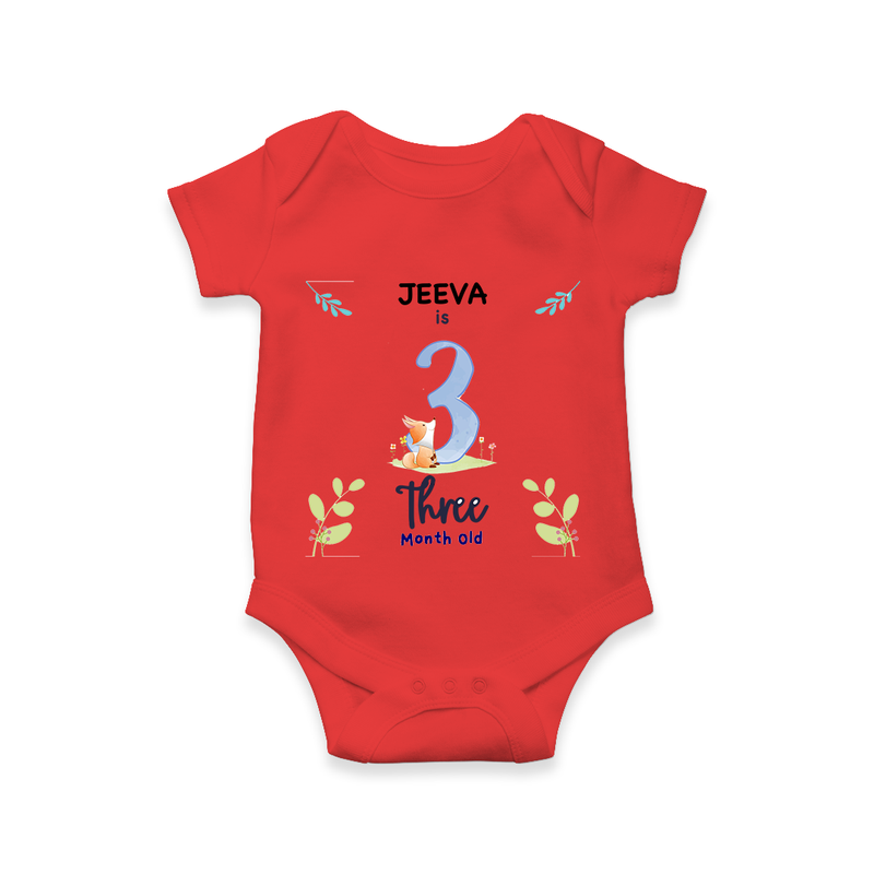 Make The Third Month Unforgettable With Our Exclusive Customized Romper For Babies - RED - 0 - 3 Months Old (Chest 16")